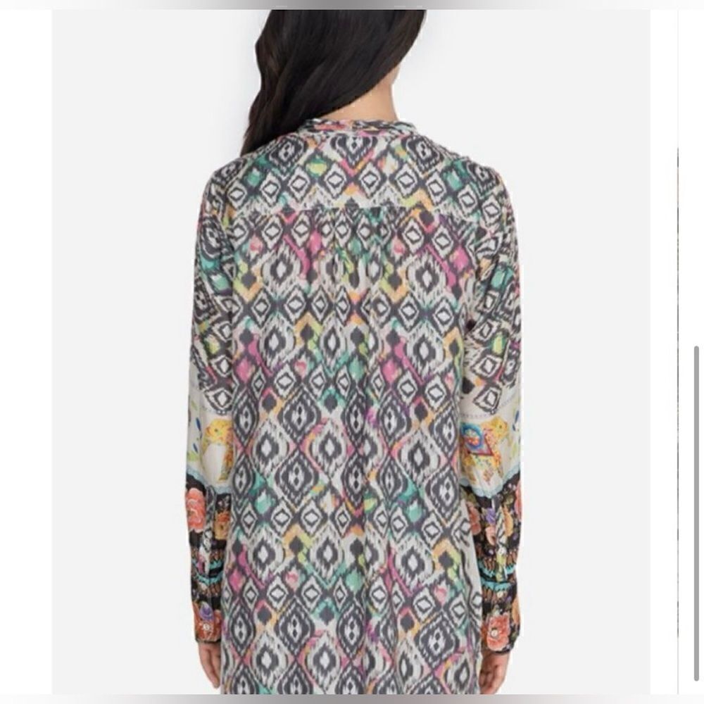 Johnny Was Nanette Silk Ikat Elephant Print Tunic Top in size XS NWOT - Picture 14 of 15